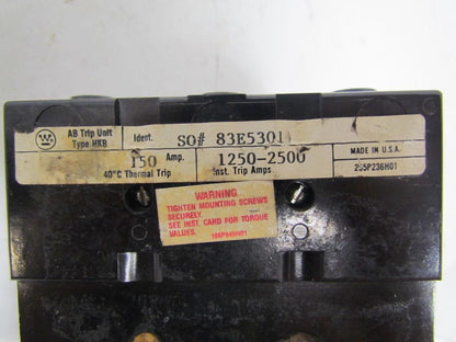 Westinghouse 83E5301 Magnetic adjustable trip circuit breaker 150 A 3 pole