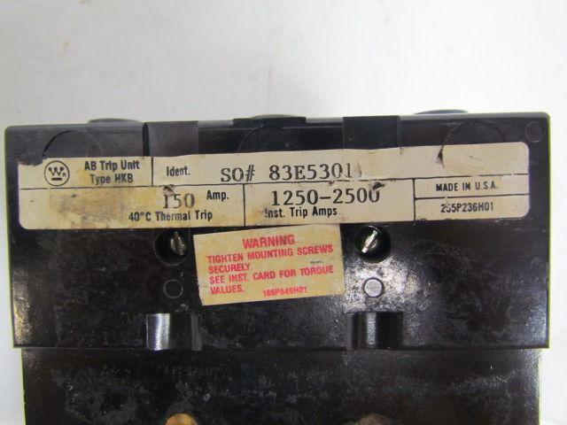 Westinghouse 83E5301 Magnetic adjustable trip circuit breaker 150 A 3 pole