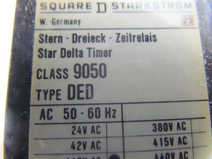 Square D Class 9050 type DED Star delta timer 110VAC 0.5-10 Sec. Adjustable