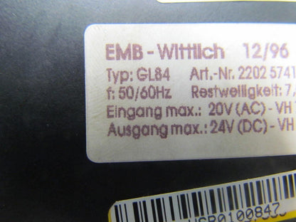 EMB-Wittlich GL84 2202-5741 Voltage converter 20VAC-7.5A/24VDC-5A