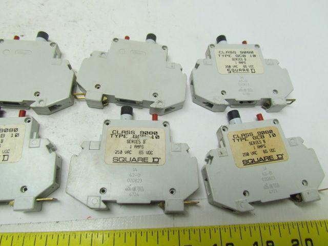 Square D GCB 10 Ser.B Thermal magnetic circuit breaker 1A 250VAC 65VDC Lot of 8