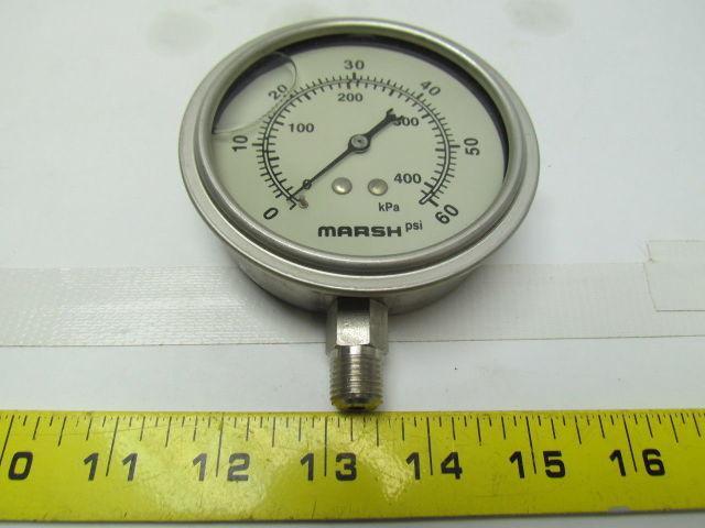 Marsh X32632P 100MM severe service filled 60PSI 400kPa NIB 1/4NPT gauge
