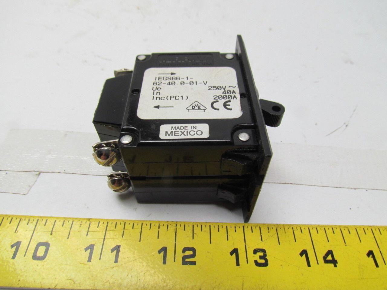 Airpax IEGS66-1-62-40.0-01V Circuit Breaker 240V FL Amp 40 50/60Hz Delay 62