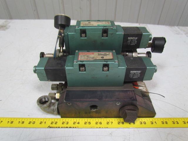 Numatics 123SA400R manifold block assembly w/3 solenoid valves & regulator