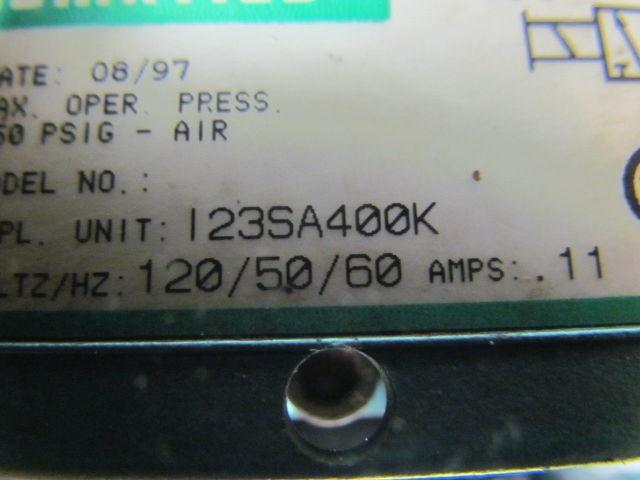 Numatics 123SA400R manifold block assembly w/3 solenoid valves & regulator