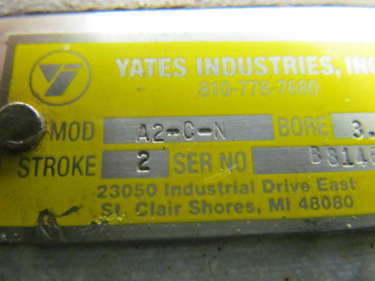 Yates A2-C-N Pneumatic Air Cylinder 3.25" Bore x 2" Stroke