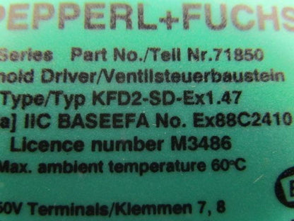 Pepperl Fuchs KFD2-SD-eX1.47 24VDC solenoid driver w/removable terminals new
