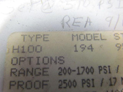 United Electric H100-194 Pneumatic pressure switch 200-1700psi range