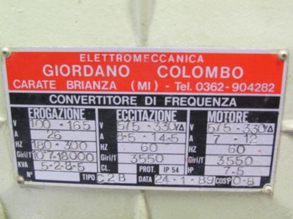 Giordano Colombo type C2B Frequency converter delivery 100-165V 180-300Hz