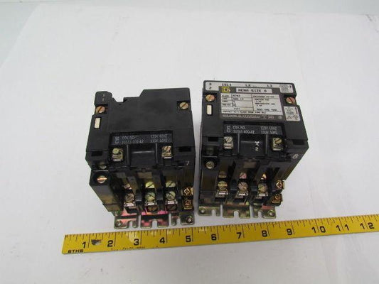Square D Type SBO 12 Ser A Contactor 600VAC 50/60Hz size 0 class 8702 Lot of 2