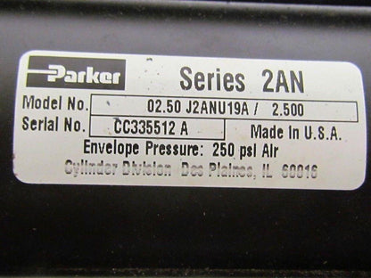 Parker 02.50 J2ANU19A 2.500 Pneumatic Air Cylinder 2 1/2"Bore 2 1/2"Stroke 2AN