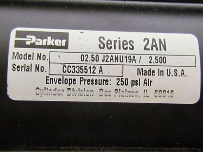 Parker 02.50 J2ANU19A 2.500 Pneumatic Air Cylinder 2 1/2"Bore 2 1/2"Stroke 2AN