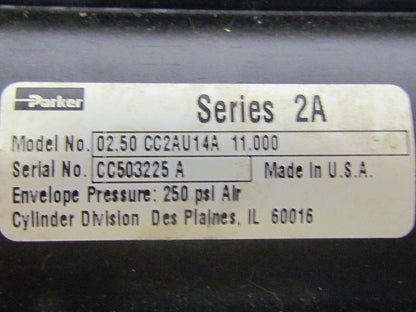 Parker 02.50 CC2A414A 11.000 Pneumatic Air Cylinder 2 1/2"Bore 11"Stroke 2A Ser