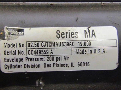 Parker 02.50 CJTCMAUS39AC 19.000 Pneumatic Air Cylinder 2 1/2"Bore 19"Stroke MA
