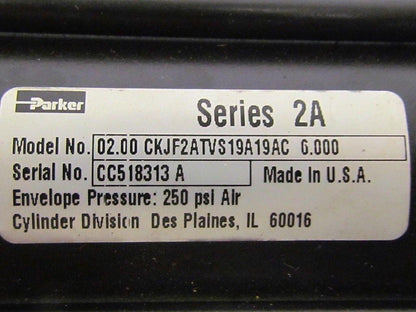 Parker 02.00 CKJF2ATVS19A19AC 6.000 Pneumatic Air Cylinder 2"Bore 6"Stroke 2A