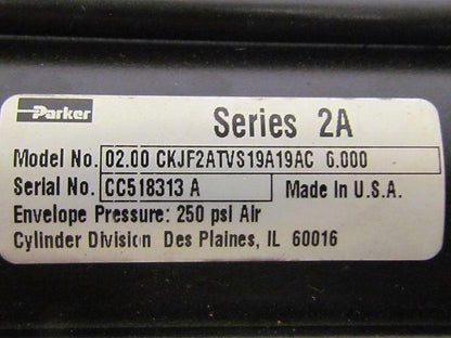 Parker 02.00 CKJF2ATVS19A19AC 6.000 Pneumatic Air Cylinder 2"Bore 6"Stroke 2A
