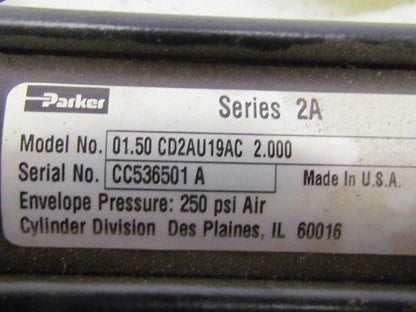 Parker 01.50 CD2AU19AC 2.000 Pneumatic Air Cylinder 1 1/2"Bore 2"Stroke 2A Ser