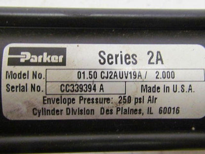 Parker 01.50 CJ2UV19A 2.000 Pneumatic Air Cylinder 1 1/2"Bore 2"Stroke 2A Ser
