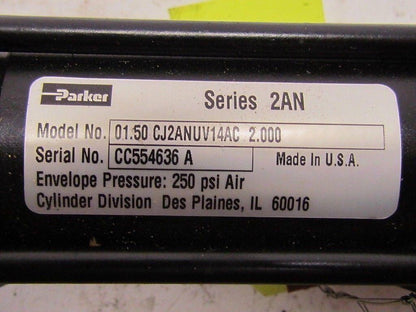 Parker 01.50 CJ2ANUV14AC 2.000 Pneumatic Air Cylinder 1 1/2"Bore 2"Stroke 2AN
