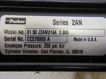 Parker 01.50 J2ANU14A 2.000 Pneumatic Air Cylinder 1 1/2"Bore 2"Stroke 2AN Ser