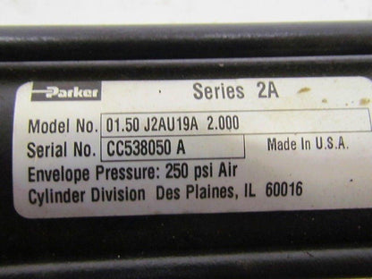 Parker 01.50 J2AU19A 2.000 Pneumatic Air Cylinder 1 1/2"Bore 2"Stroke 2A Series