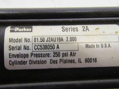 Parker 01.50 J2AU19A 2.000 Pneumatic Air Cylinder 1 1/2"Bore 2"Stroke 2A Series