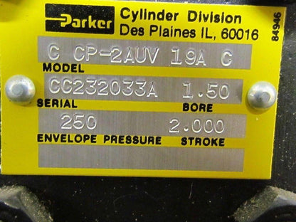 Parker 01.50 CCP2AUV19AC 2.000 Pneumatic Air Cylinder 1 1/2"Bore 2"Stroke 2A ser