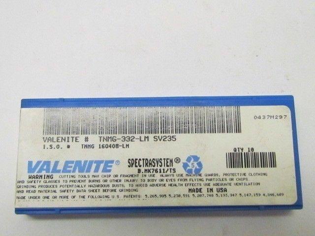 Valenite Spectrosystem TNMG-332-LM SV235 I.S.O.# TNMG 160408 Carbide Insert 10pc