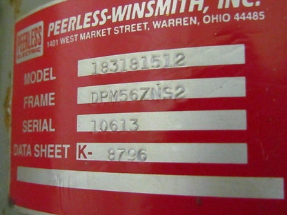 Peerless Winsmith 183-18-1512 183181512 DPM56ZNS2 AC Motor 6.25hp 3500rpm Brake