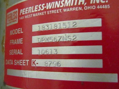 Peerless Winsmith 183-18-1512 183181512 DPM56ZNS2 AC Motor 6.25hp 3500rpm Brake