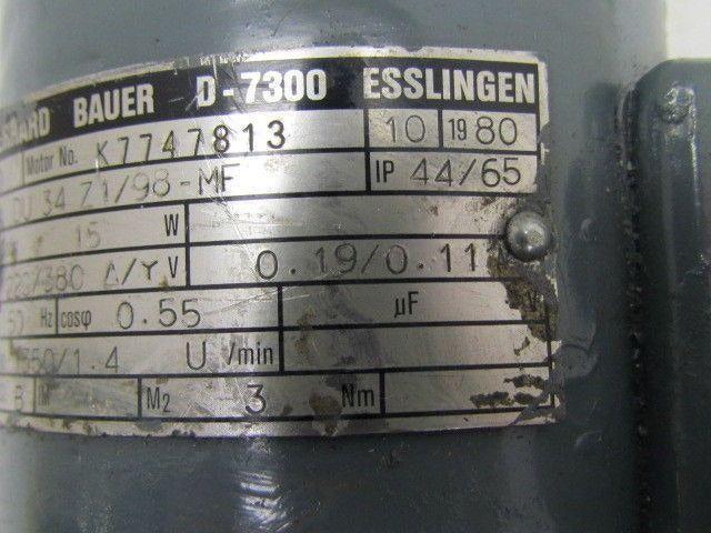 Eberhard Bauer D-7300 Esslinger K7747813 DU 34 Z1/98-MF 1.4Rpm Motor 220/380V