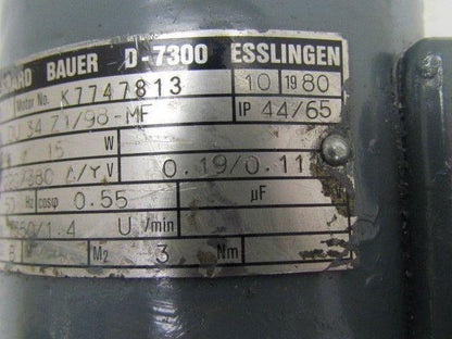 Eberhard Bauer D-7300 Esslinger K7747813 DU 34 Z1/98-MF 1.4Rpm Motor 220/380V