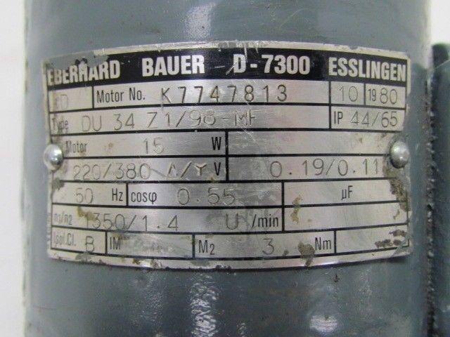 Eberhard Bauer D-7300 Esslinger K7747813 DU 34 Z1/98-MF 1.4Rpm Motor 220/380V