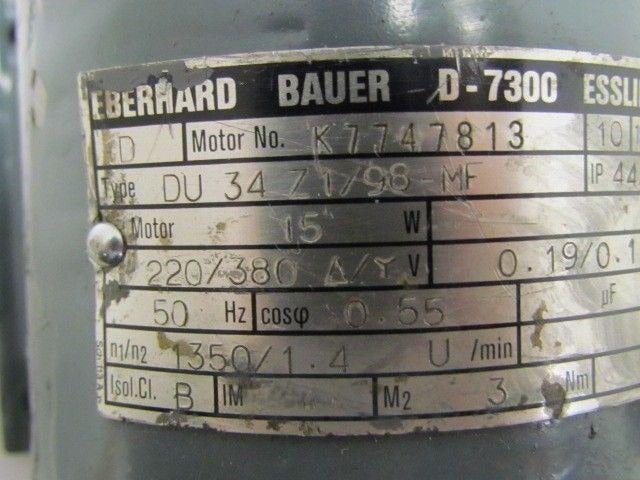 Eberhard Bauer D-7300 Esslinger K7747813 DU 34 Z1/98-MF 1.4Rpm Motor 220/380V