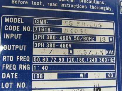 Yaskawa Saftronics CIMR-H5.5B.D05 7.5HP HII 460V Series Drive