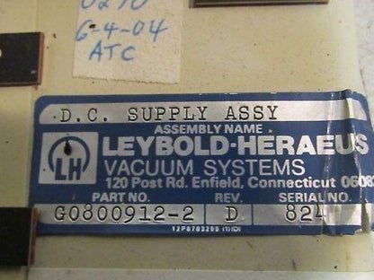 Leybold-Heraeus G0800912-2 Rev D D.C. Power Supply
