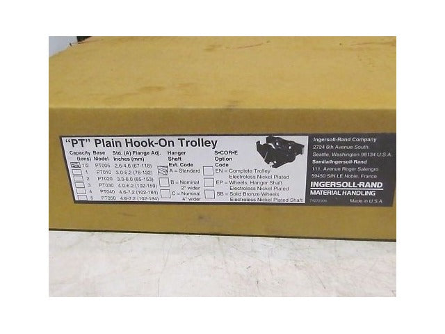 Ingersoll Rand PT005 1/2 ton Beam Trolley 2.6-4.6" Flange