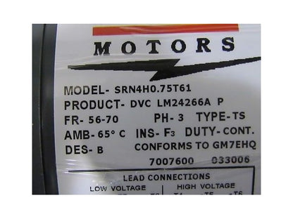 Lincoln Motor 3/4HP 230/460V 3PH Frame: 56-70 Totally Enclosed Auto Duty