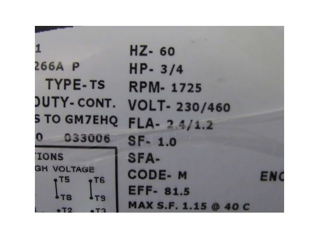 Lincoln Motor 3/4HP 230/460V 3PH Frame: 56-70 Totally Enclosed Auto Duty