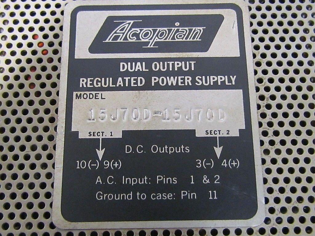 Acopian Dual Output Regulated Power Supply 15J70D-15J70D NIB