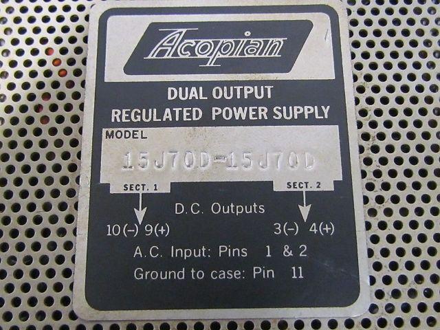 Acopian Dual Output Regulated Power Supply 15J70D-15J70D NIB