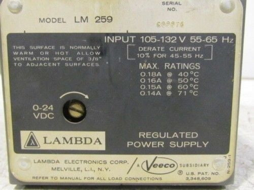 Veeco Lambda LM 259 Regulated Power Supply