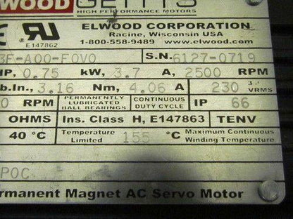 Elwood Gettys S33F-A00-F0V0 Permanent Magnet AC Servo Motor TENV
