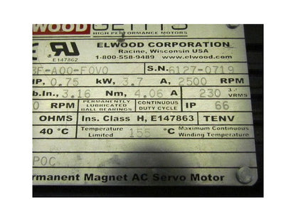 Elwood Gettys S33F-A00-F0V0 Permanent Magnet AC Servo Motor TENV
