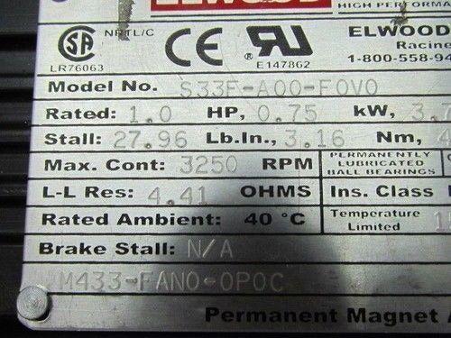Elwood Gettys S33F-A00-F0V0 Permanent Magnet AC Servo Motor TENV