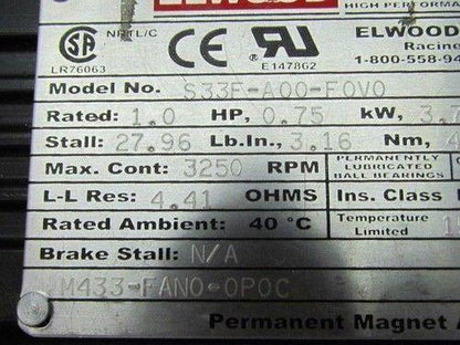 Elwood Gettys S33F-A00-F0V0 Permanent Magnet AC Servo Motor TENV