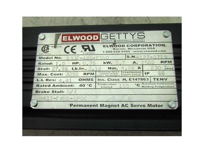 Elwood Gettys S33F-A00-F0V0 Permanent Magnet AC Servo Motor TENV