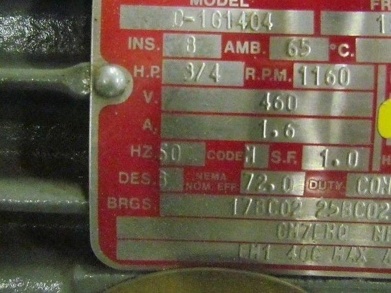 Lincoln High Efficiency 3/4hp 1160rpm 460v 3-phase cont duty 182 Frame D-1G1404