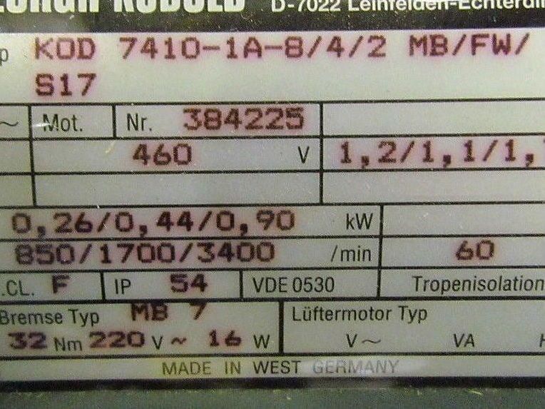 Georgii Kobold Typ KOD 7410-1A-8/4/2 MB/FW/S17 460v 3-speed 3ph Brake Motor
