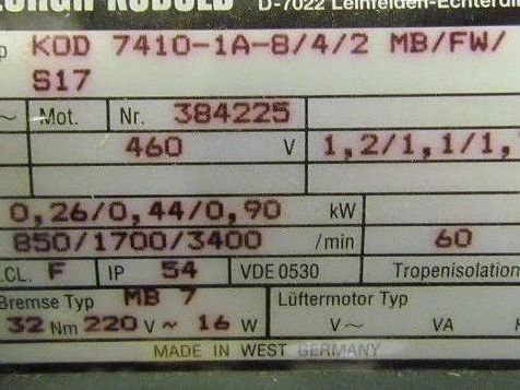 Georgii Kobold Typ KOD 7410-1A-8/4/2 MB/FW/S17 460v 3-speed 3ph Brake Motor